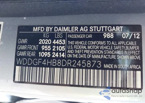 2013 Mercedes-Benz C 250 Sport from USA, damaged, VIN WDDGF4HB8DR245873